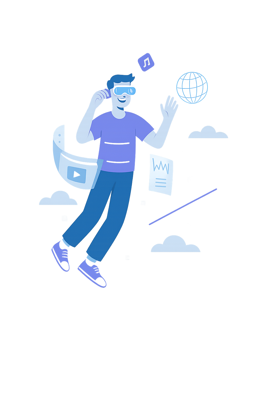 Illustration depicting a person interacting with various technology gadgets and interfaces, highlighting the benefits of using TechDen.
